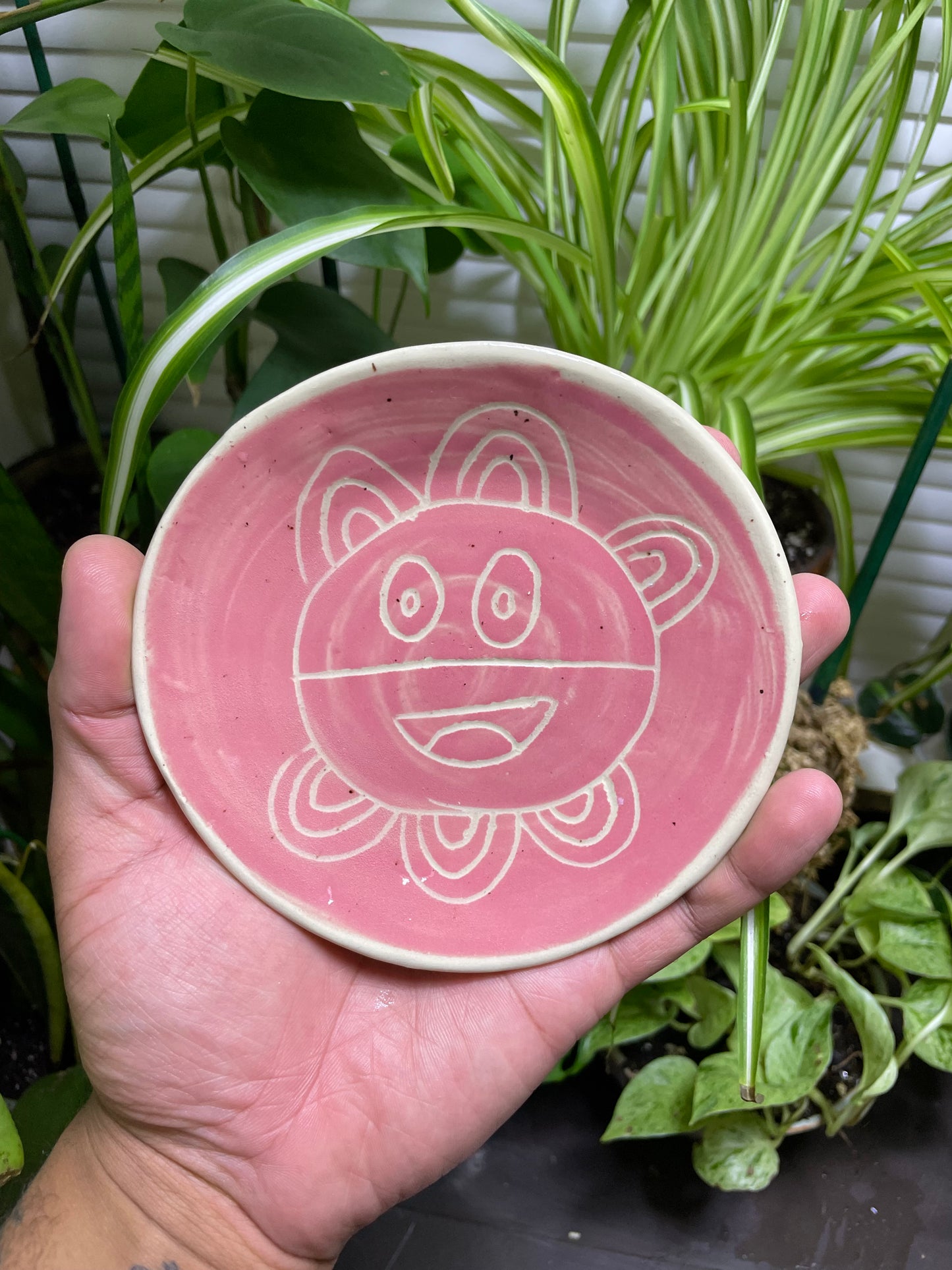 Taino Sun Trinket Dish, Spoon Rest, Jewelry Bowl, Sauce- pink