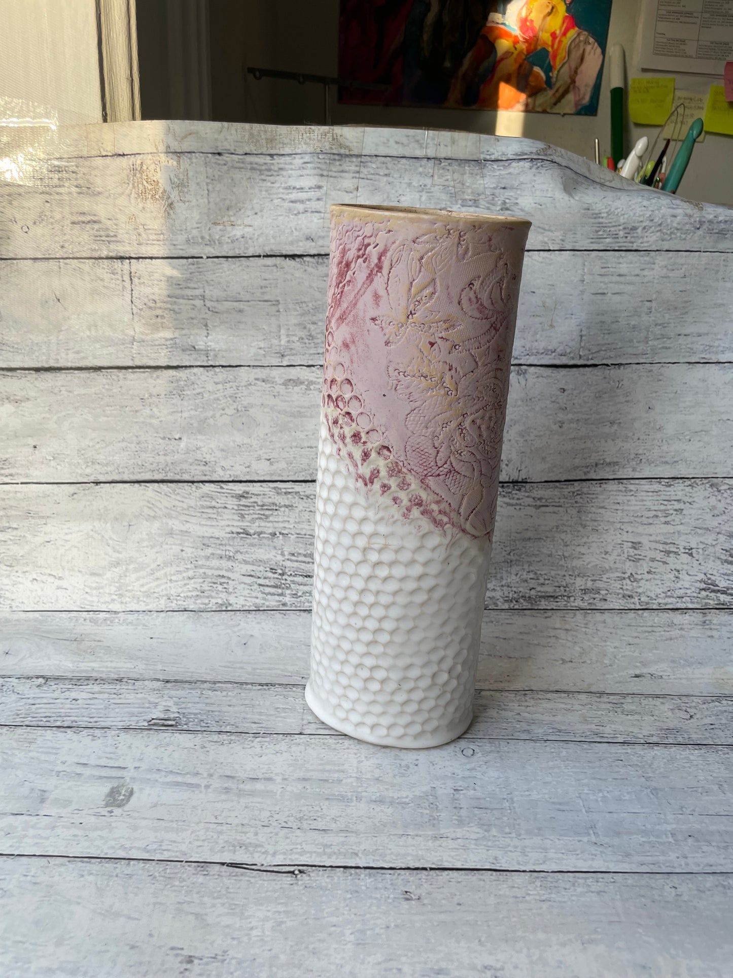 Honeycomb and Lace Tall Oval Vase