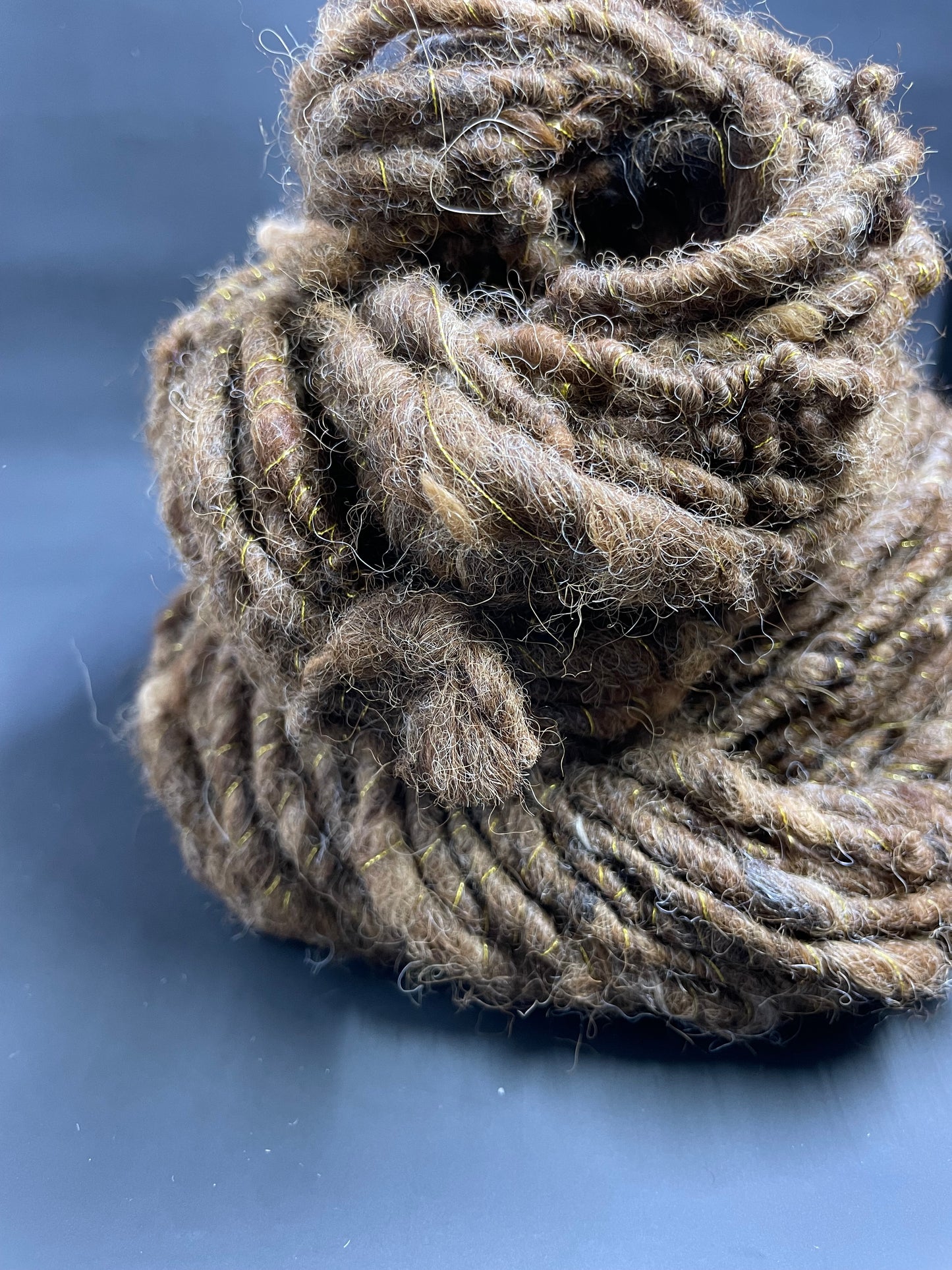 Natural Brown Corespun Alpaca Gold Lurex Thread