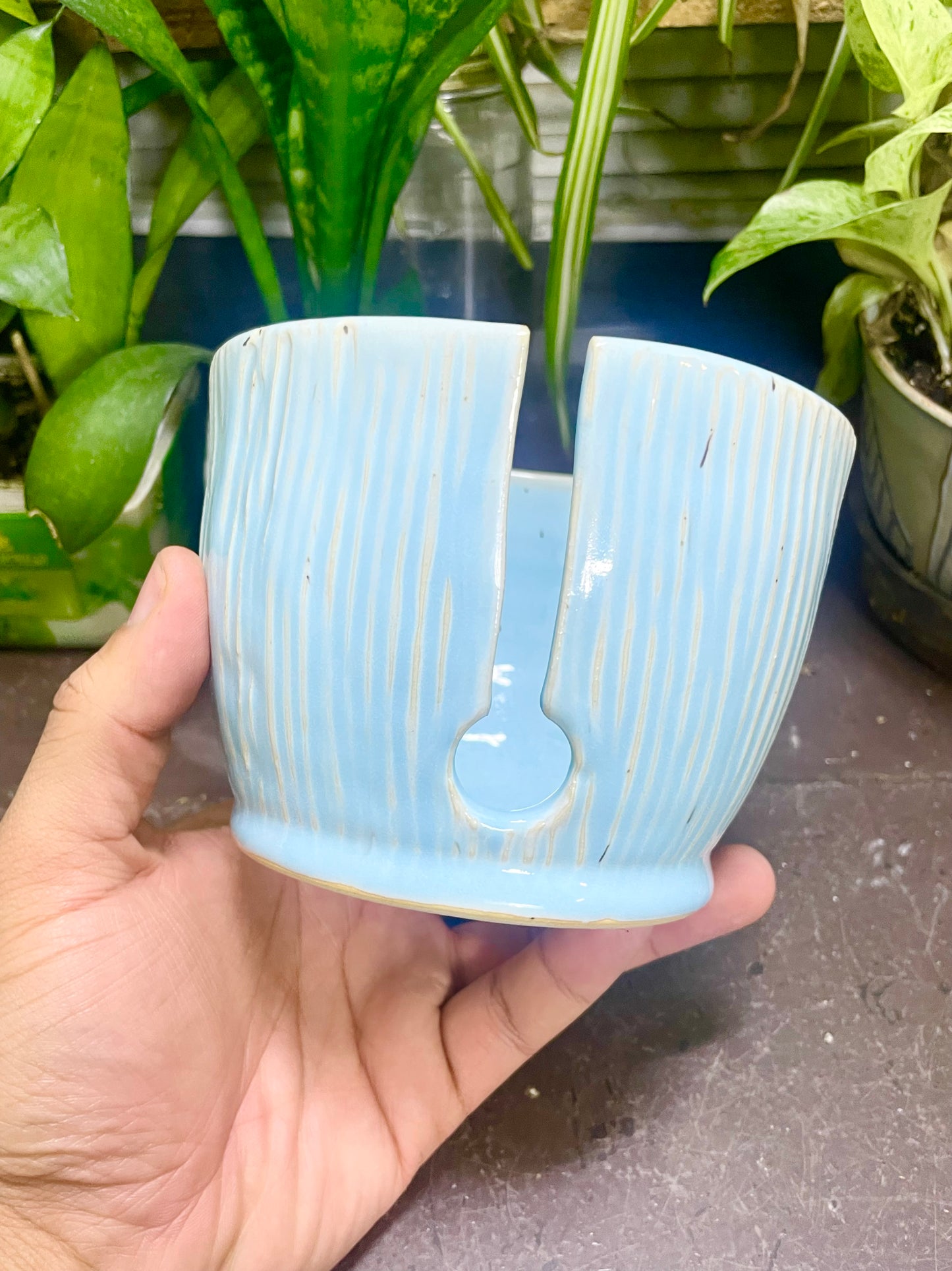 Ridged Blue Yarn Bowl