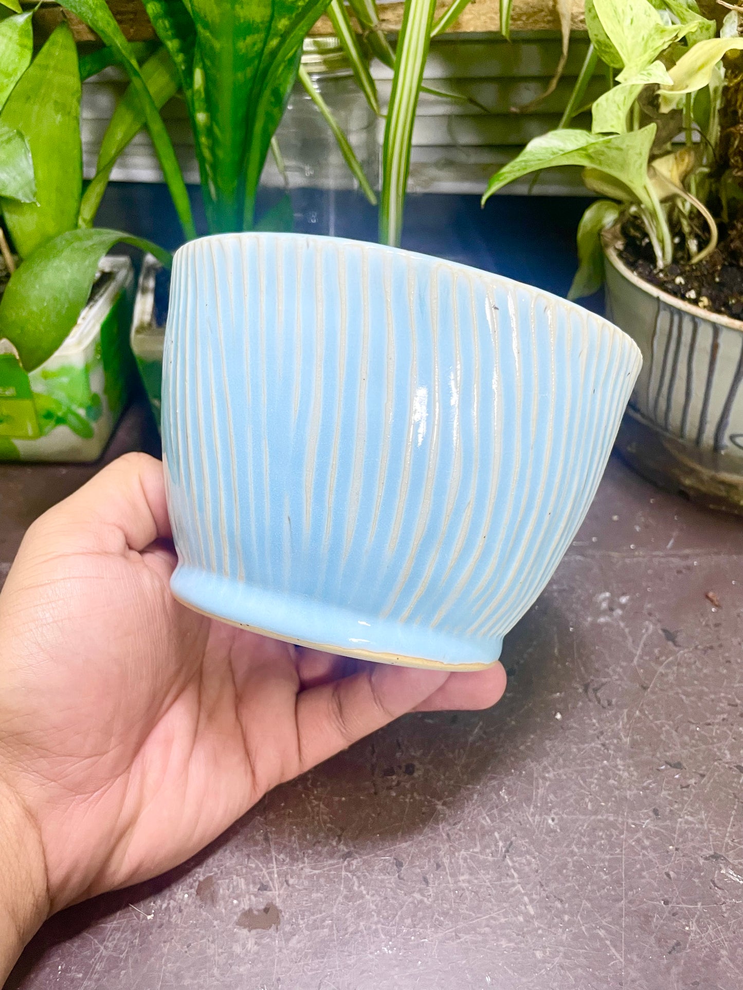 Ridged Blue Yarn Bowl
