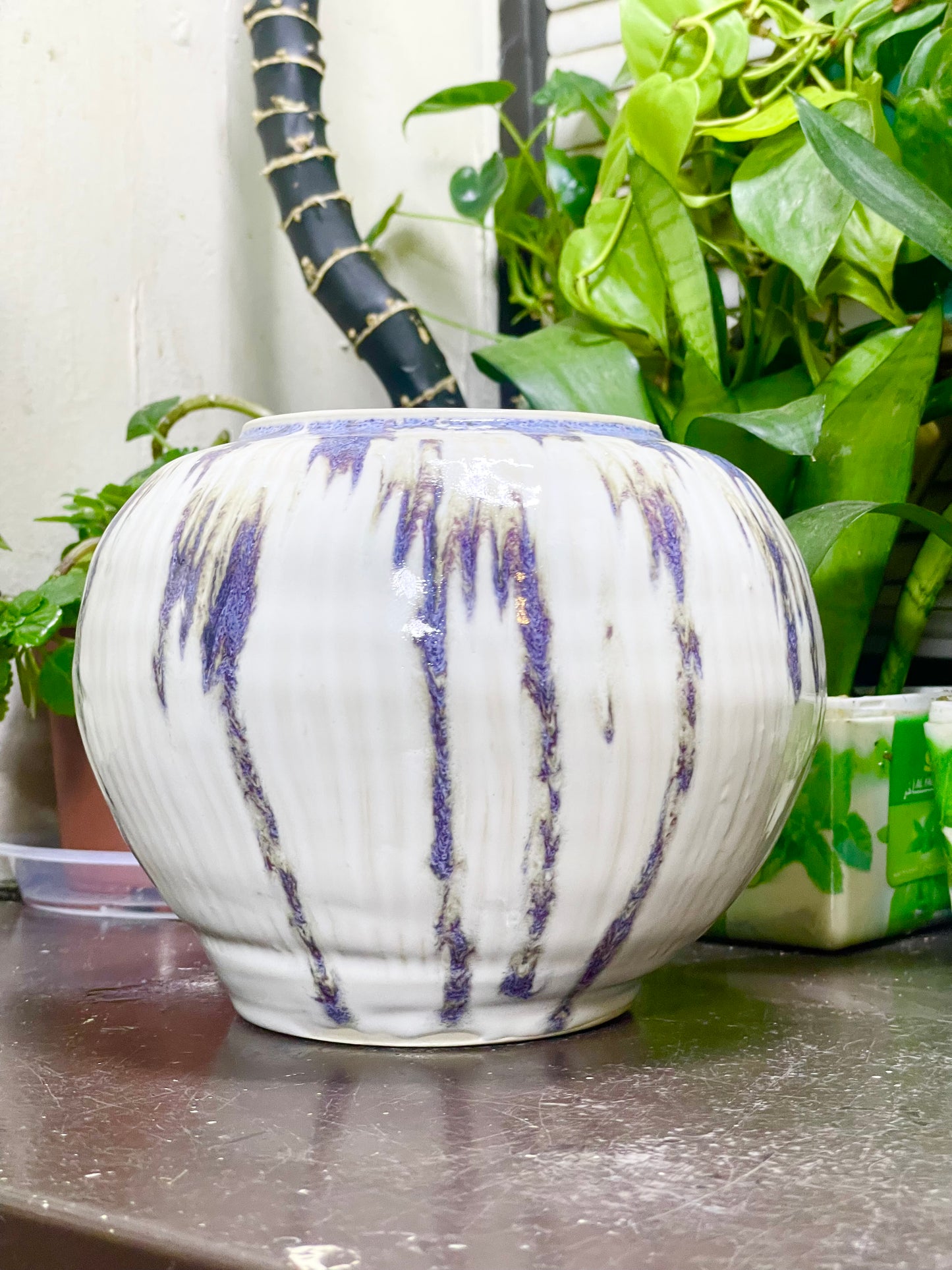 Fluted Crush Grapes Moon Vase