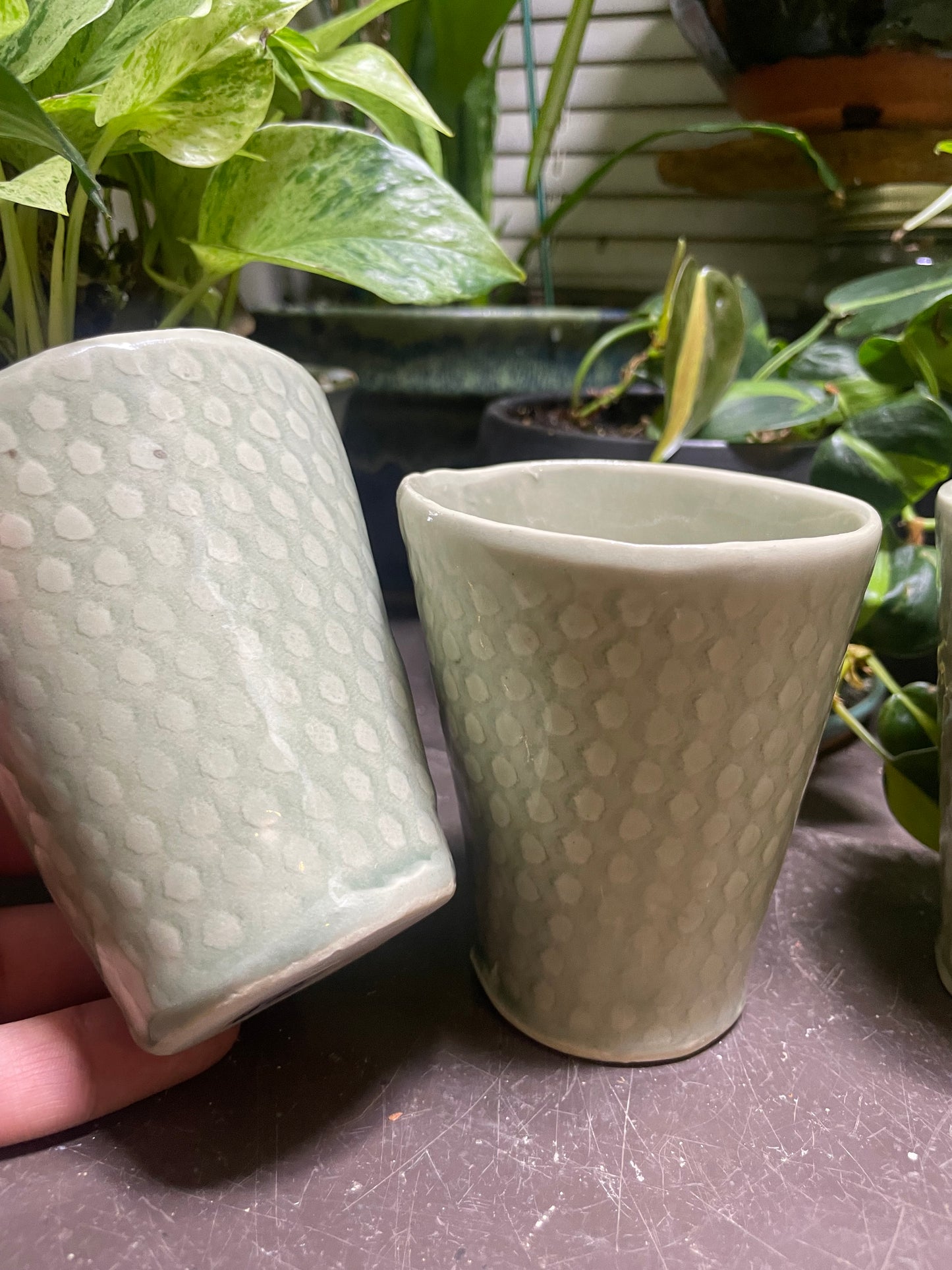 Sage Ceramic Cups Fabric Patterned