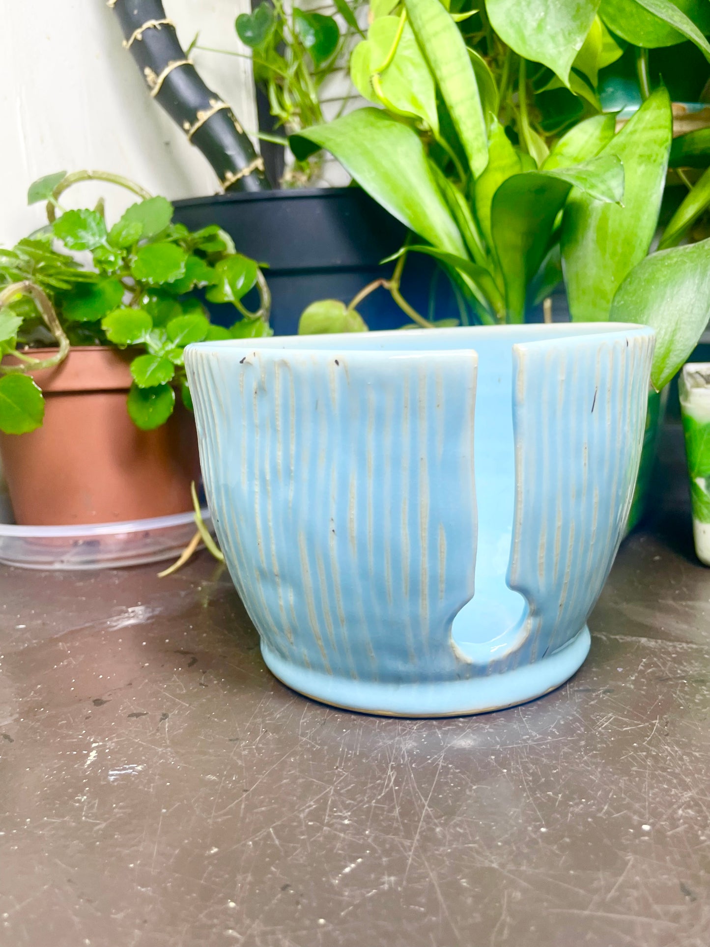Ridged Blue Yarn Bowl