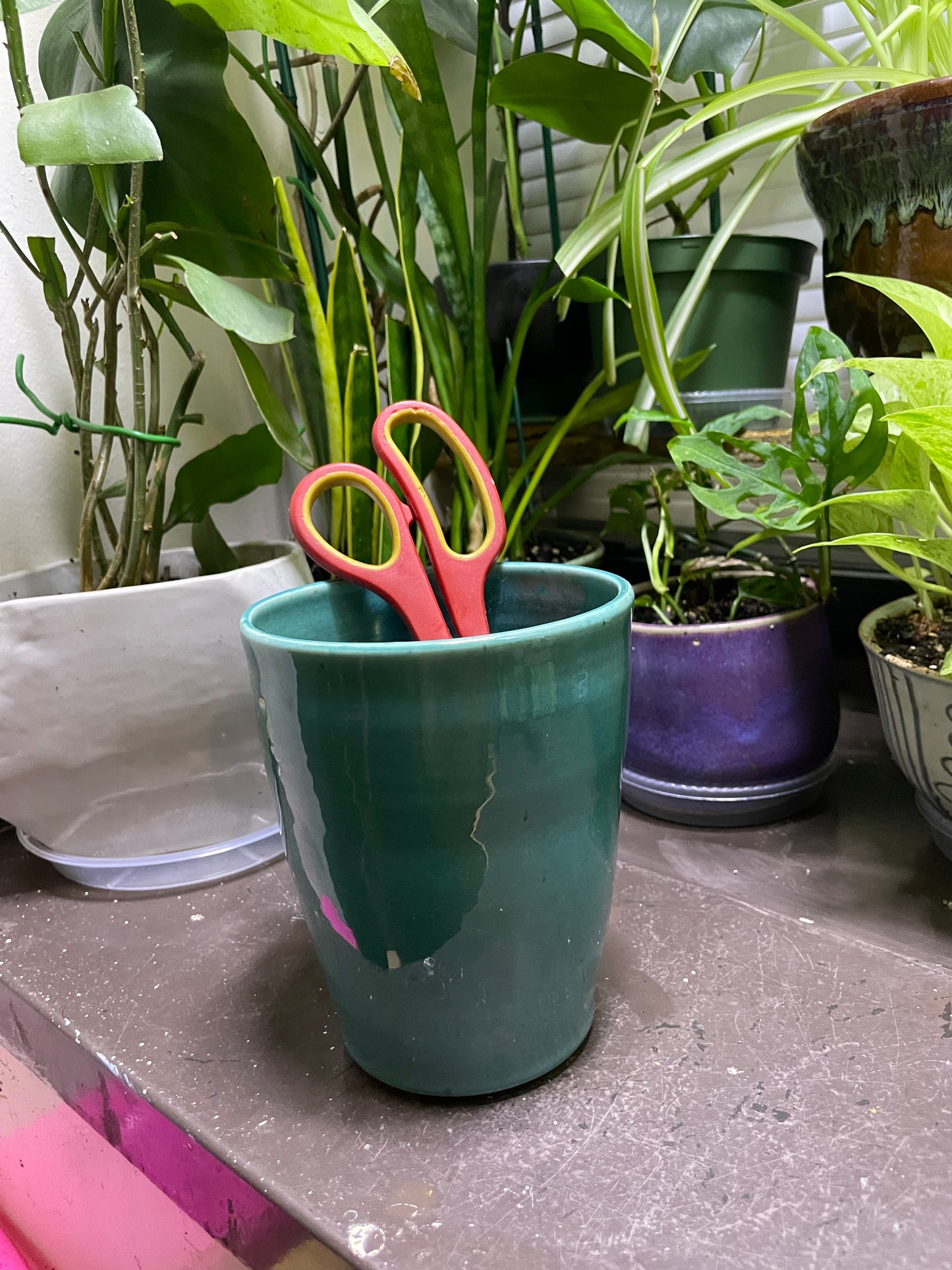 Turquoise Wide Floral Vase, Utensil Holder