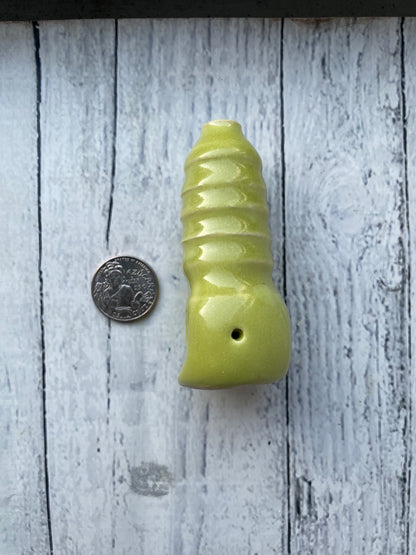 Wheel Thrown Smoking Pipe - Neon Chartreuse Ribbed