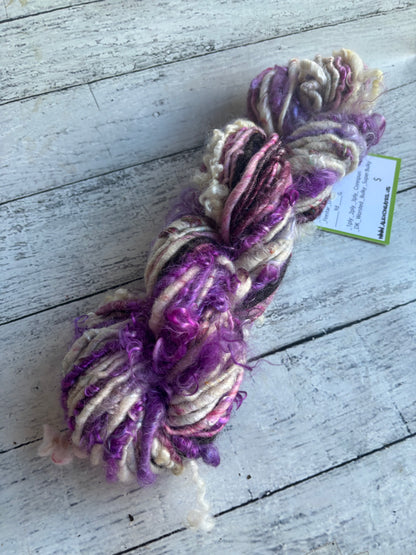Amethyst mambo : handspun color block mohair border leicester yarn