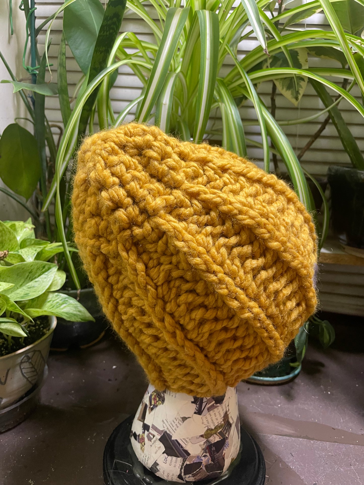 Commuter beanie in Mustard Yellow Chunky Knits