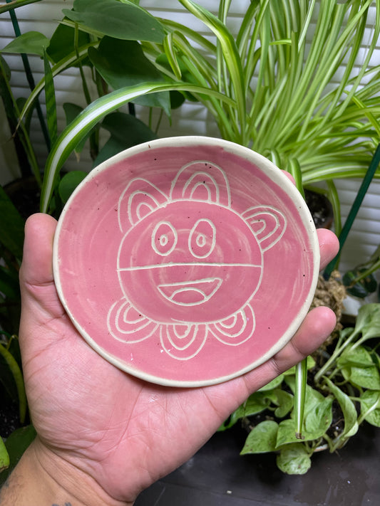 Taino Sun Trinket Dish, Spoon Rest, Jewelry Bowl, Sauce- pink