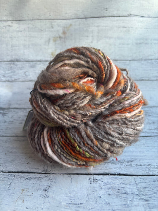 Fall Road Trip- Skinny Single Handspun self striping wool silk blend yarn