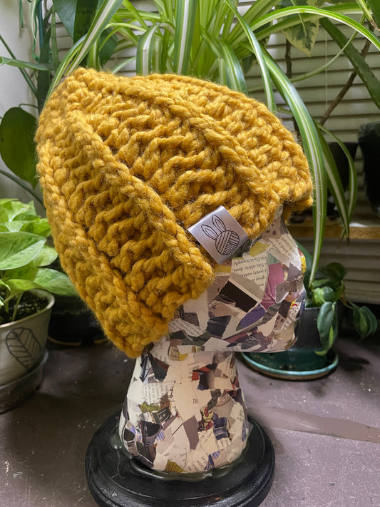 Commuter beanie in Mustard Yellow Chunky Knits