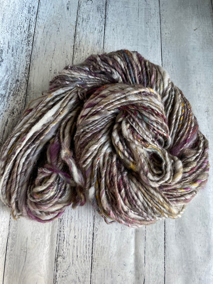 mauve/ taupe swirl: handspun color block finn alpaca yarn