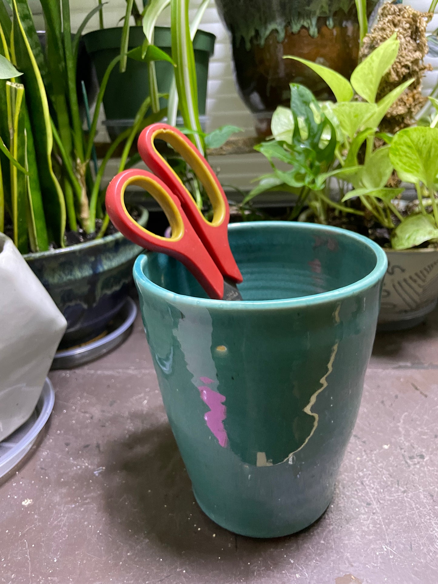 Turquoise Wide Floral Vase, Utensil Holder