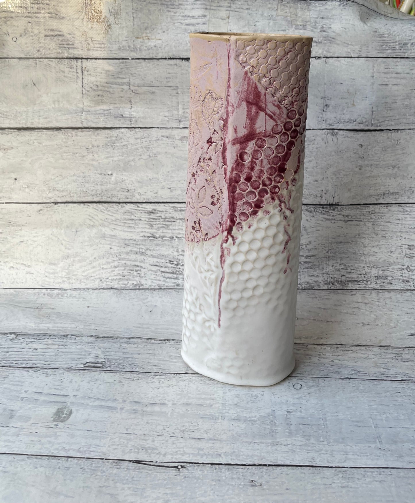 Honeycomb and Lace Tall Oval Vase