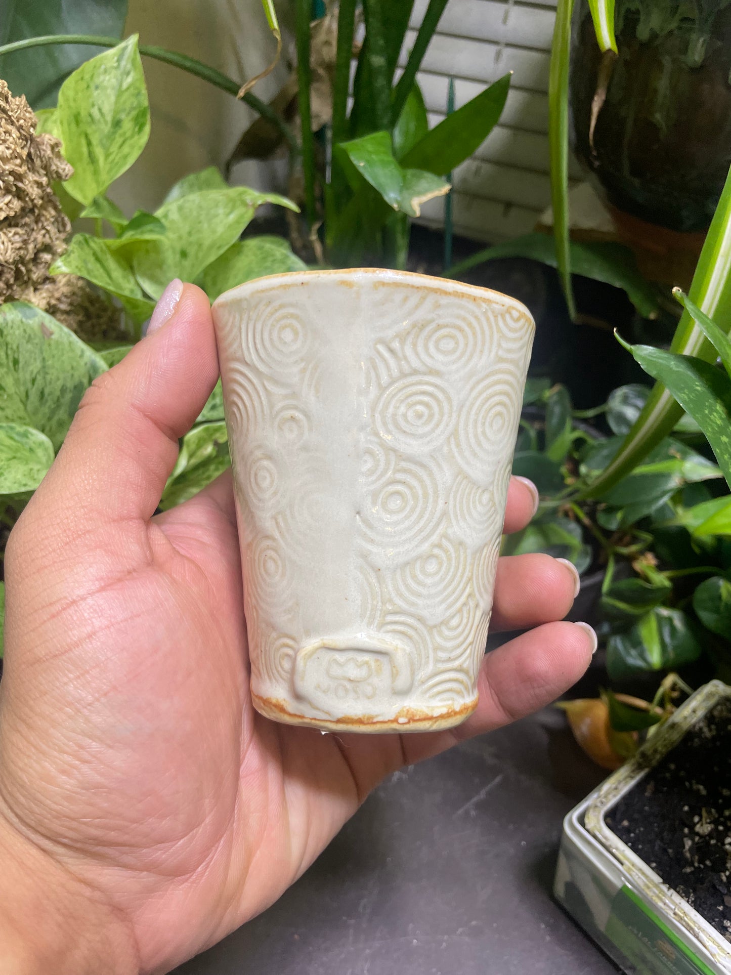 Rusty White Ceramic Cups Fabric Patterned