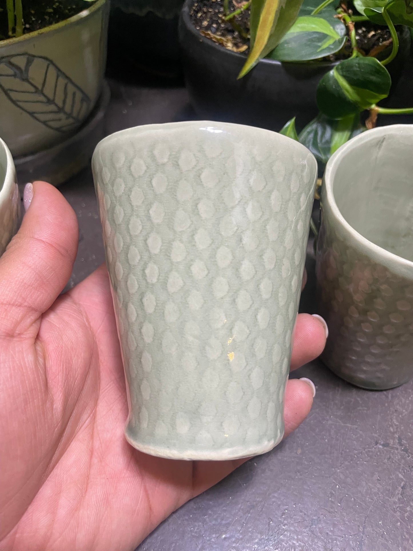 Sage Ceramic Cups Fabric Patterned