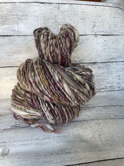 mauve/ taupe swirl: handspun color block finn alpaca yarn