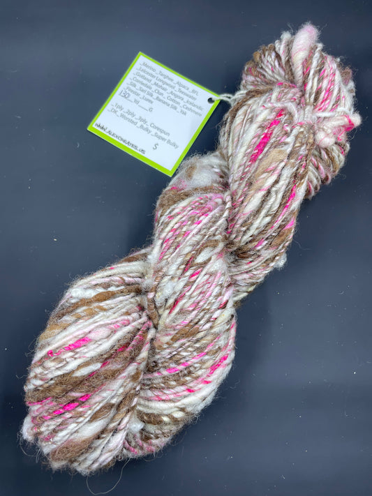 Pink Tweed Finn Wool Handspun art yarns Bamboo Blend