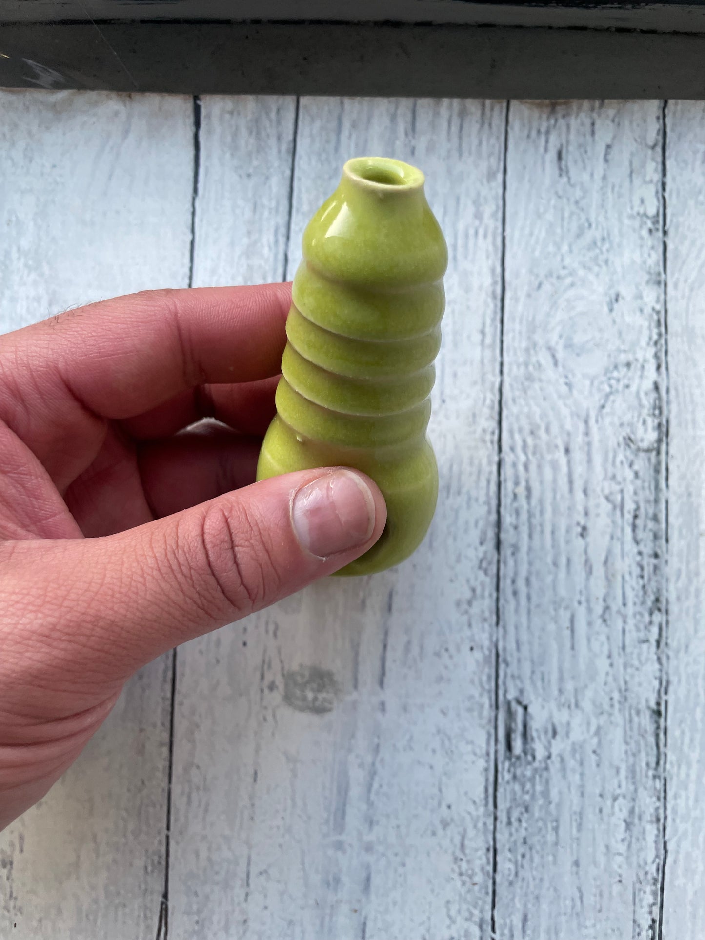 Wheel Thrown Smoking Pipe - Neon Chartreuse Ribbed