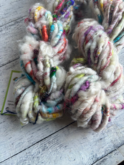 Corespun rainbow merino silk blend chunky art yarn