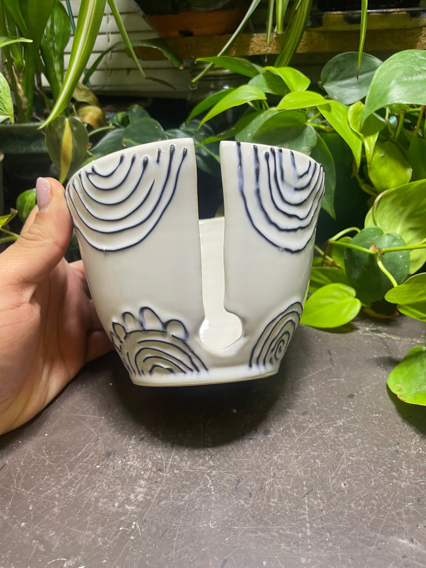 Glossy White Yarn Bowls Circle Pattern Knitting Bowls