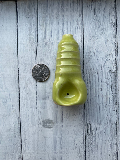 Wheel Thrown Smoking Pipe - Neon Chartreuse Ribbed