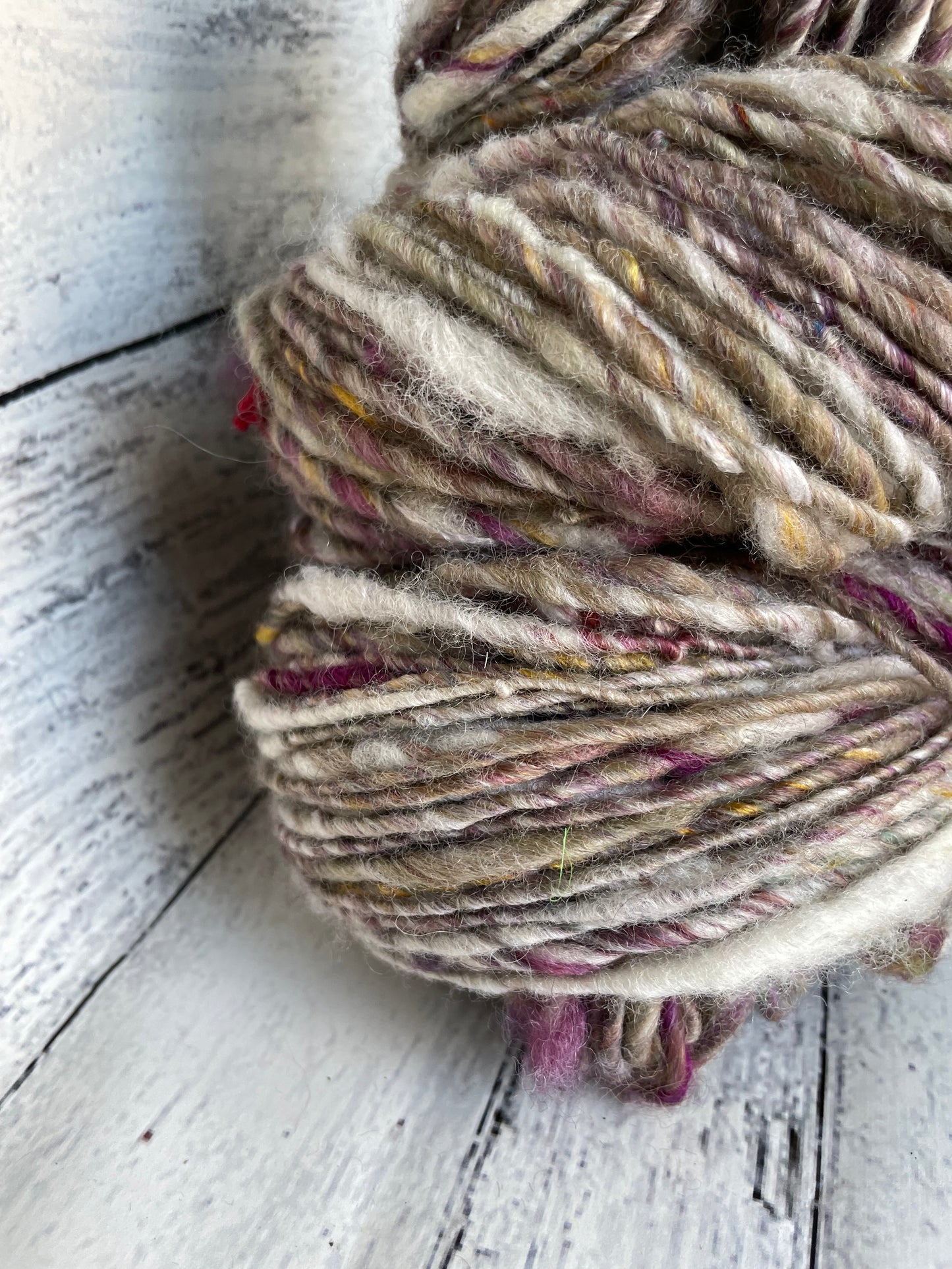 mauve/ taupe swirl: handspun color block finn alpaca yarn
