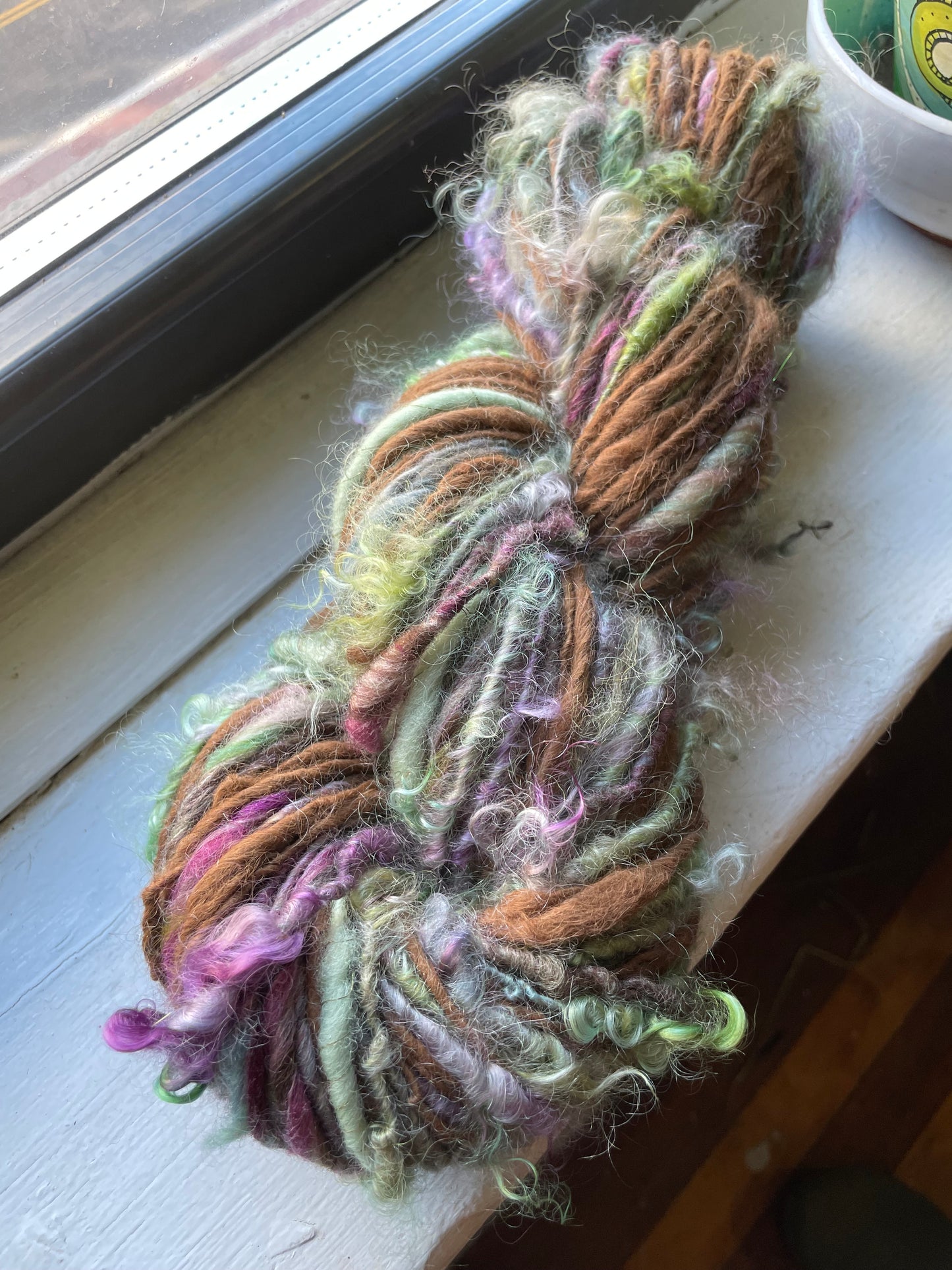 Pixie Condo Mambo: handspun color block mohair alpaca yarn