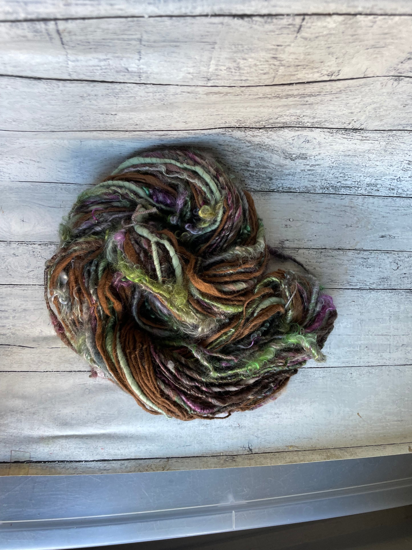 mauve/ taupe swirl: handspun color block finn alpaca yarn