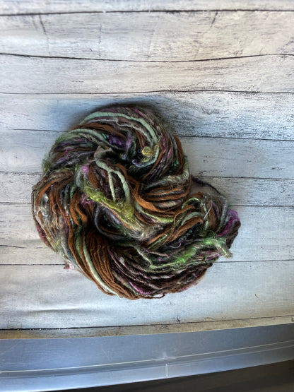 mauve/ taupe swirl: handspun color block finn alpaca yarn