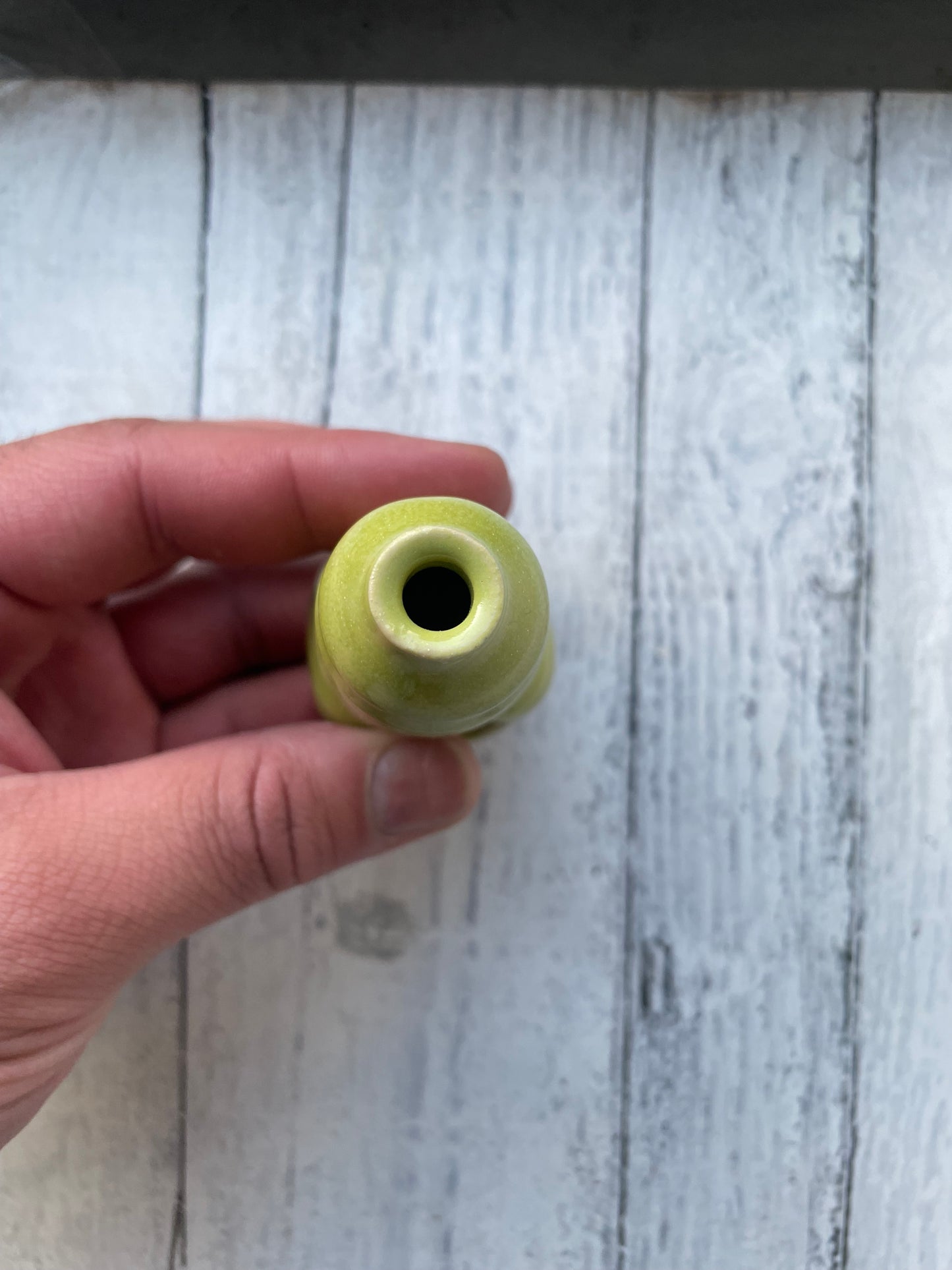 Wheel Thrown Smoking Pipe - Neon Chartreuse Ribbed