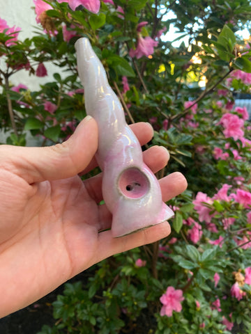 Unicorn Horn Herb Smoking Pipe- white over pink