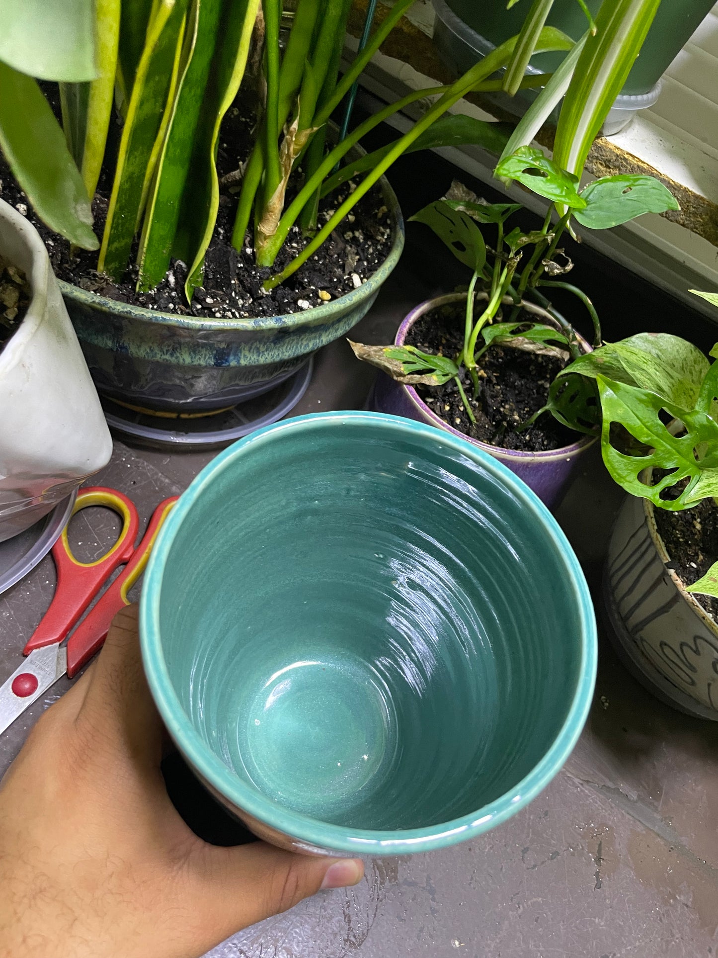 Turquoise Wide Floral Vase, Utensil Holder