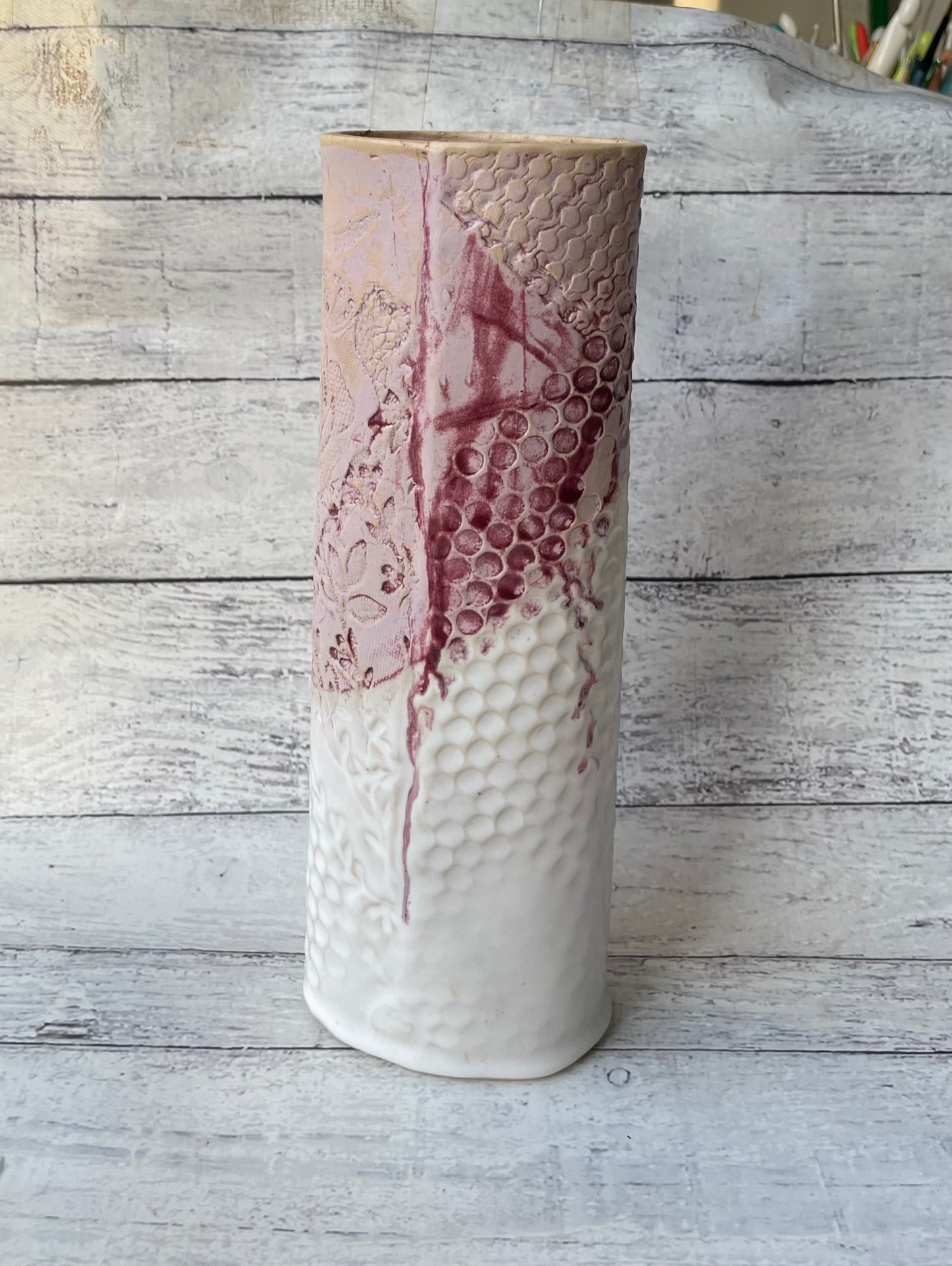 Honeycomb and Lace Tall Oval Vase