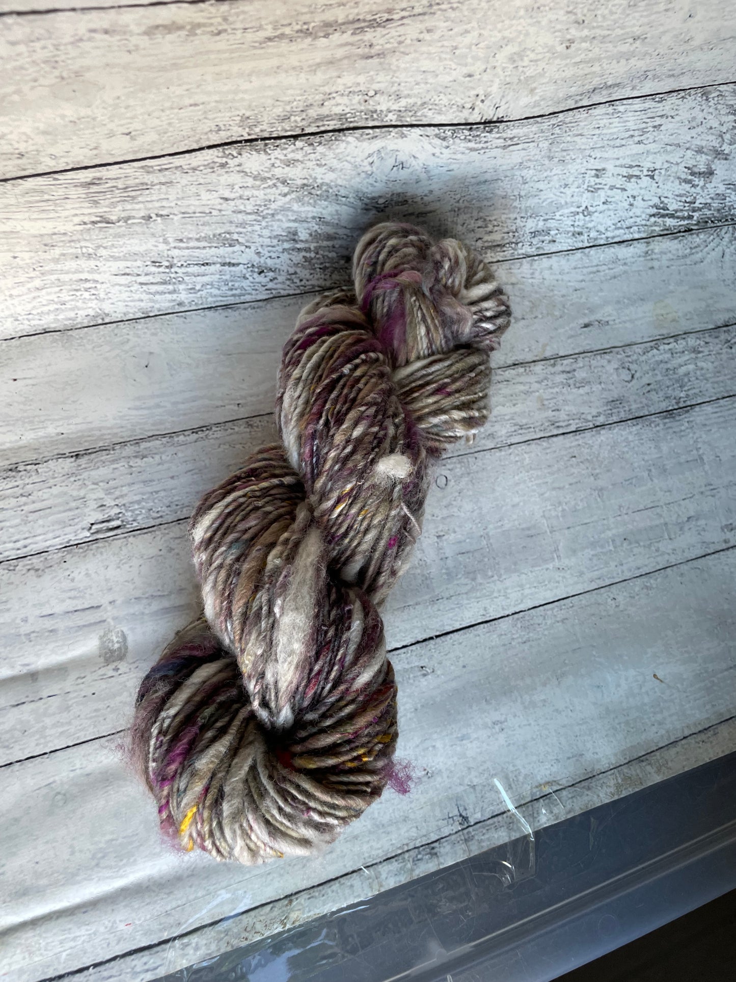 mauve/ taupe swirl: handspun color block finn alpaca yarn