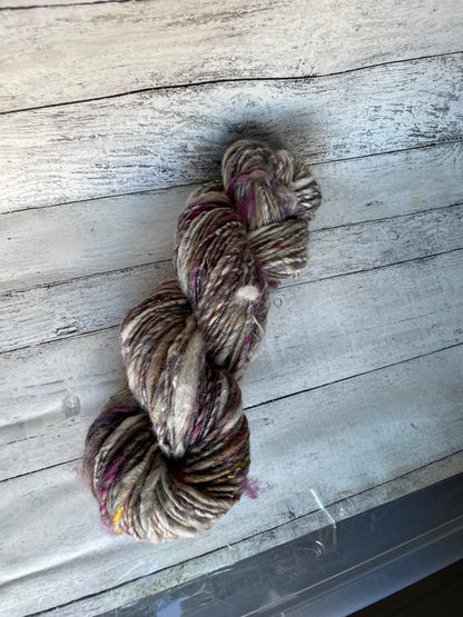 mauve/ taupe swirl: handspun color block finn alpaca yarn