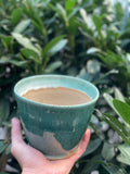 speckled blue urn shaped planter