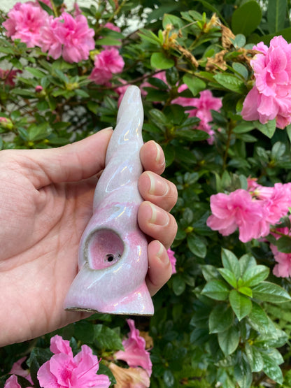 Unicorn Horn Herb Smoking Pipe- white over pink